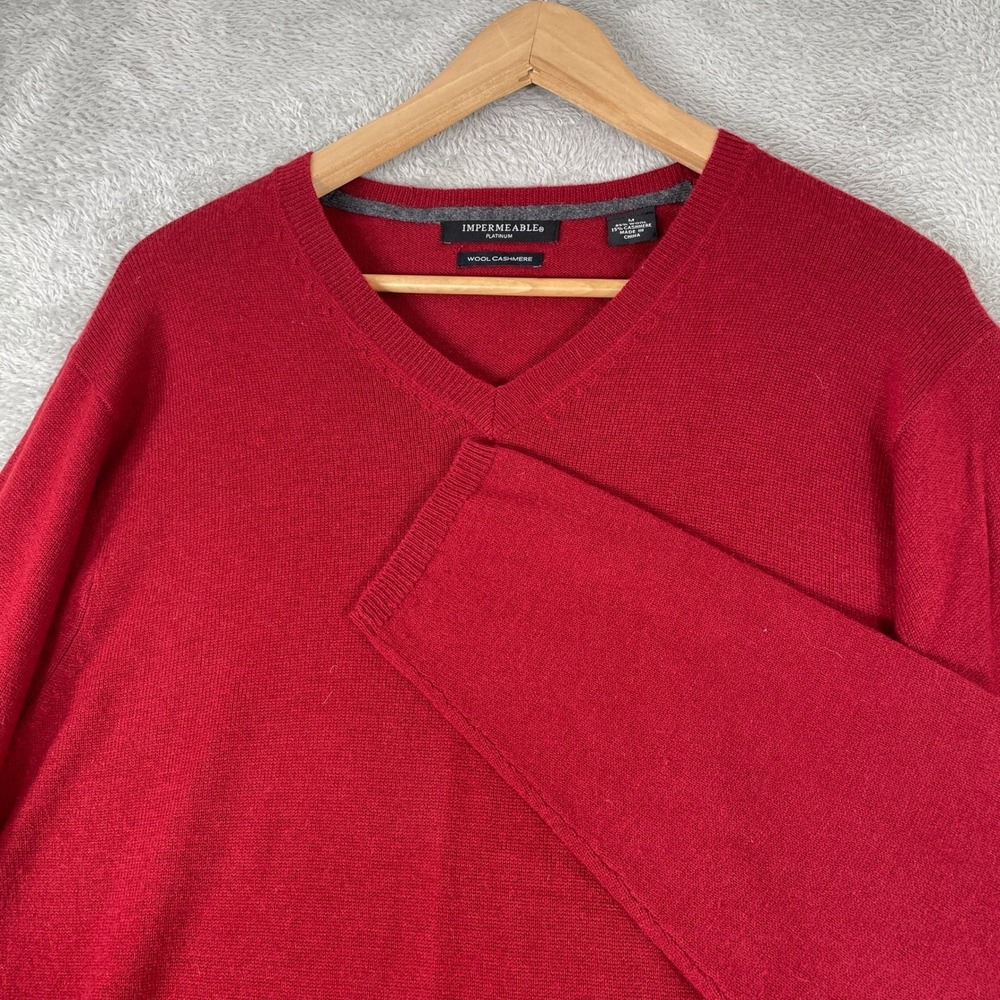 Impermeable Platinum Sweater Mens Medium Red Wool Cashmere V Neck Pullover